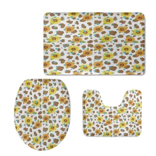 Badezimmermatte Braune Blume Orange Fußmatte 3 Teilig Bath Mat rutschfest Badmatte Saugfähig Wohnzimmer Badezimmerteppich Langlebig Badematte Waschbar Badteppich Set Badezimmermatten 50x80cm von HJOSWVNS