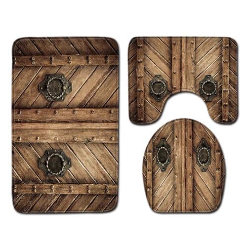 Badezimmermatte Braune Holzmaserung Fußmatte 3 Teilig Duschvorleger rutschfest Badezimmerteppich Saugfähig Badvorleger Set Bath Mat Langlebig Badmatte Waschbar Badematte 50x80cm von HJOSWVNS