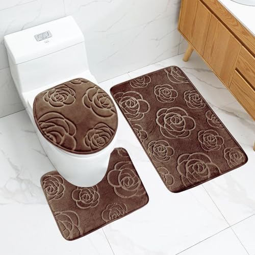Badezimmermatte Braune Rose Fußmatte 3 Teilig Badteppich Set Bath Mat rutschfest Badmatte Saugfähig Teppich Wohnzimmer Langlebig Badezimmerteppich Waschbar Fussmatte Innen 50x80cm Badezimmermatte Braune Rose Fußmatte 3 Teilig Badteppich Set Bath Mat rutschfest Badmatte Saugfähig Teppich Wohnzimmer Langlebig Badezimmerteppich Waschbar Fussmatte Innen 50x80cm von HJOSWVNS
