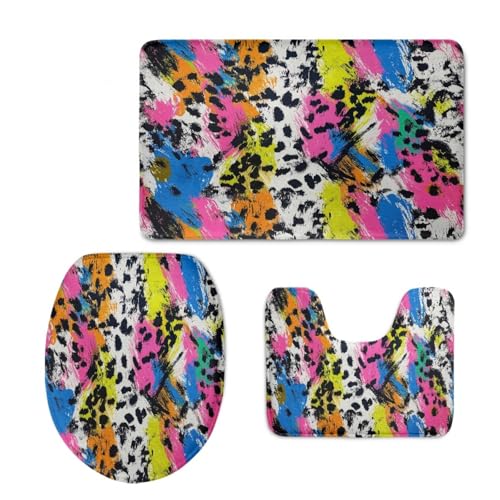 Badezimmermatte Bunte Graffiti Fußmatte 3 Teilig Bath Mat rutschfeste Badematte Saugfähig Badmatte Wohnzimmer Badezimmerteppich Langlebig Badvorleger Waschbar Badteppich Set 45x75cm von HJOSWVNS