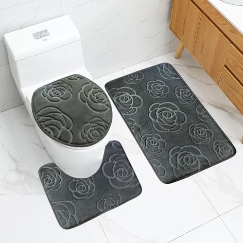 Badezimmermatte Dunkelgraue Blume Fußmatte 3 Teilig Badteppich Set Bath Mat rutschfest Badmatte Saugfähig Teppich Wohnzimmer Langlebig Badezimmerteppich Waschbar Fussmatte Innen 50x80cm Badezimmermatte Dunkelgraue Blume Fußmatte 3 Teilig Badteppich Set Bath Mat rutschfest Badmatte Saugfähig Teppich Wohnzimmer Langlebig Badezimmerteppich Waschbar Fussmatte Innen 50x80cm von HJOSWVNS