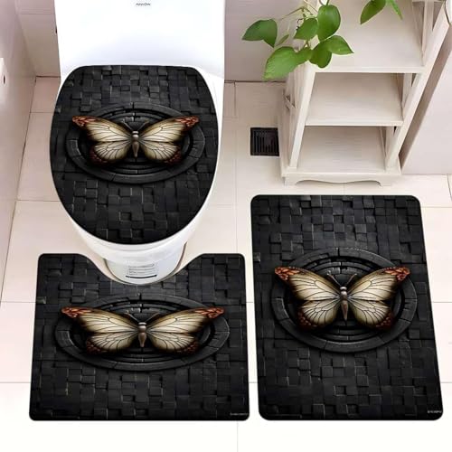 Badezimmermatte Dunkelgrauer Schmetterling Fußmatte 3 Teilig Badteppich Set Bath Mat rutschfest Badmatte Saugfähig Teppich Wohnzimmer Langlebig Badezimmerteppich Waschbar Fussmatte Innen 45x75cm Badezimmermatte Dunkelgrauer Schmetterling Fußmatte 3 Teilig Badteppich Set Bath Mat rutschfest Badmatte Saugfähig Teppich Wohnzimmer Langlebig Badezimmerteppich Waschbar Fussmatte Innen 45x75cm von HJOSWVNS