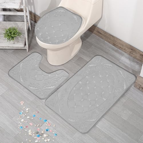 Badezimmermatte Elegantes Grau Fußmatte 3 Teilig Badteppich Set Bath Mat rutschfest Badmatte Saugfähig Teppich Wohnzimmer Langlebig Badezimmerteppich Waschbar Fussmatte Innen 45x75cm von HJOSWVNS