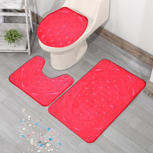 Badezimmermatte Elegantes Rot Fußmatte 3 Teilig Badteppich Set Bath Mat rutschfest Badmatte Saugfähig Teppich Wohnzimmer Langlebig Badezimmerteppich Waschbar Fussmatte Innen 50x80cm Badezimmermatte Elegantes Rot Fußmatte 3 Teilig Badteppich Set Bath Mat rutschfest Badmatte Saugfähig Teppich Wohnzimmer Langlebig Badezimmerteppich Waschbar Fussmatte Innen 50x80cm von HJOSWVNS