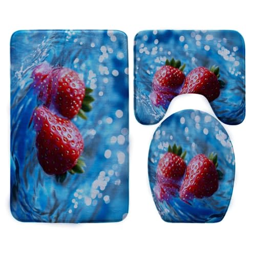 Badezimmermatte Erdbeerblau Rot Fußmatte 3 Teilig Bath Mat rutschfeste Badematte Saugfähig Badmatte Wohnzimmer Badezimmerteppich Langlebig Badvorleger Waschbar Badteppich Set 50x80cm Badezimmermatte Erdbeerblau Rot Fußmatte 3 Teilig Bath Mat rutschfeste Badematte Saugfähig Badmatte Wohnzimmer Badezimmerteppich Langlebig Badvorleger Waschbar Badteppich Set 50x80cm von HJOSWVNS