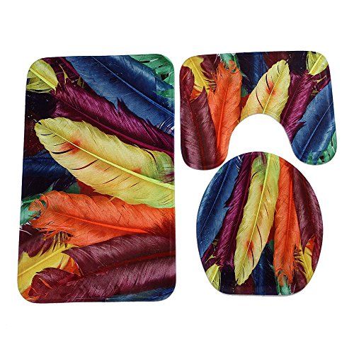 Badezimmermatte Gelb Blau Orange Fußmatte 3 Teilig Badteppich Set Badmatte rutschfest Rugs for Living Room Saugfähig Bath Mat Langlebig Fussmatte Innen Waschbar Badezimmerteppich 50x80cm von HJOSWVNS