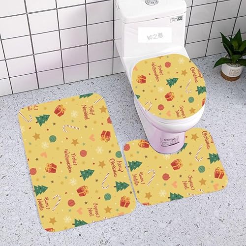 Badezimmermatte Gelb Grüner Baum Fußmatte 3 Teilig Badteppich Set Badmatte rutschfest Rugs for Living Room Saugfähig Bath Mat Langlebig Fussmatte Innen Waschbar Badezimmerteppich 50x80cm von HJOSWVNS