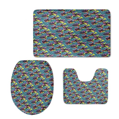 Badezimmermatte Gelb Lila Blau Fußmatte 3 Teilig Bath Mat rutschfeste Badematte Saugfähig Badmatte Wohnzimmer Badezimmerteppich Langlebig Badvorleger Waschbar Badteppich Set 50x80cm von HJOSWVNS