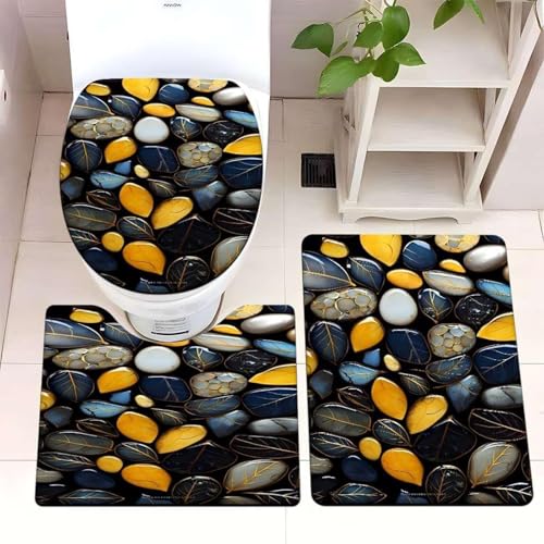Badezimmermatte Gelb Navy Blue Fußmatte 3 Teilig Badteppich Set Bath Mat rutschfest Badmatte Saugfähig Teppich Wohnzimmer Langlebig Badezimmerteppich Waschbar Fussmatte Innen 45x75cm Badezimmermatte Gelb Navy Blue Fußmatte 3 Teilig Badteppich Set Bath Mat rutschfest Badmatte Saugfähig Teppich Wohnzimmer Langlebig Badezimmerteppich Waschbar Fussmatte Innen 45x75cm von HJOSWVNS