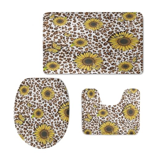 Badezimmermatte Gelbe Blumen Insekten Fußmatte 3 Teilig Bath Mat rutschfeste Badematte Saugfähig Badmatte Wohnzimmer Badezimmerteppich Langlebig Badvorleger Waschbar Badteppich Set 45x75cm von HJOSWVNS