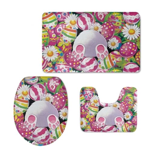 Badezimmermatte Gestreift Rosa Grün Fußmatte 3 Teilig Bath Mat rutschfest Badmatte Saugfähig Wohnzimmer Badezimmerteppich Langlebig Badematte Waschbar Badteppich Set Badezimmermatten 50x80cm von HJOSWVNS