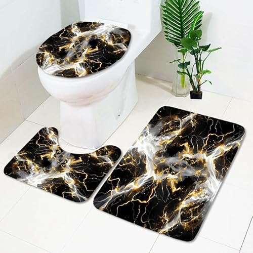 Badezimmermatte Golden Black White Fußmatte 3 Teilig Duschvorleger rutschfest Badezimmerteppich Saugfähig Badvorleger Set Bath Mat Langlebig Badmatte Waschbar Badematte 45x75cm von HJOSWVNS