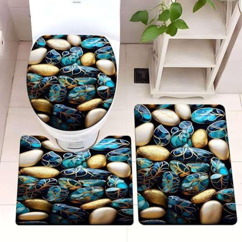 Badezimmermatte Goldene Blaue Blume Fußmatte 3 Teilig Badteppich Set Bath Mat rutschfest Badmatte Saugfähig Teppich Wohnzimmer Langlebig Badezimmerteppich Waschbar Fussmatte Innen 45x75cm Badezimmermatte Goldene Blaue Blume Fußmatte 3 Teilig Badteppich Set Bath Mat rutschfest Badmatte Saugfähig Teppich Wohnzimmer Langlebig Badezimmerteppich Waschbar Fussmatte Innen 45x75cm von HJOSWVNS