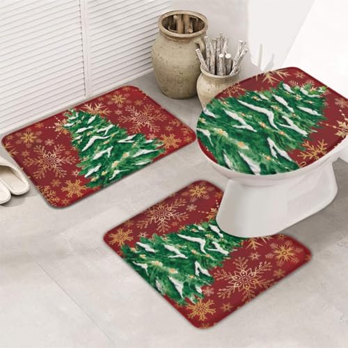 Badezimmermatte Goldener Baum Grün Fußmatte 3 Teilig Duschvorleger rutschfest Badezimmerteppich Saugfähig Badvorleger Set Bath Mat Langlebig Badmatte Waschbar Badematte 45x75cm von HJOSWVNS