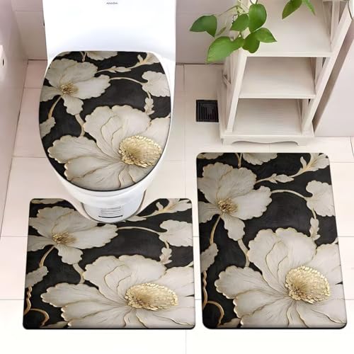 Badezimmermatte Goldener Elfenbeinweiß Fußmatte 3 Teilig Badteppich Set Badmatte rutschfest Rugs for Living Room Saugfähig Bath Mat Langlebig Fussmatte Innen Waschbar Badezimmerteppich 45x75cm von HJOSWVNS