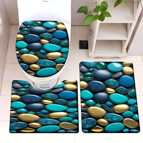 Badezimmermatte Goldener See Blau Fußmatte 3 Teilig Badteppich Set Bath Mat rutschfest Badmatte Saugfähig Teppich Wohnzimmer Langlebig Badezimmerteppich Waschbar Fussmatte Innen 45x75cm Badezimmermatte Goldener See Blau Fußmatte 3 Teilig Badteppich Set Bath Mat rutschfest Badmatte Saugfähig Teppich Wohnzimmer Langlebig Badezimmerteppich Waschbar Fussmatte Innen 45x75cm von HJOSWVNS