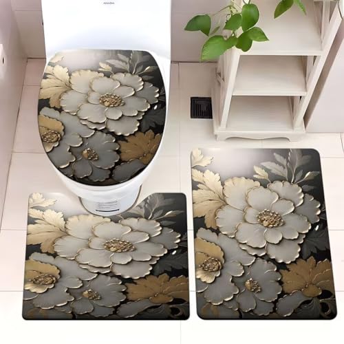 Badezimmermatte Goldenes Hellgrau Fußmatte 3 Teilig Badteppich Set Badmatte rutschfest Rugs for Living Room Saugfähig Bath Mat Langlebig Fussmatte Innen Waschbar Badezimmerteppich 50x80cm von HJOSWVNS