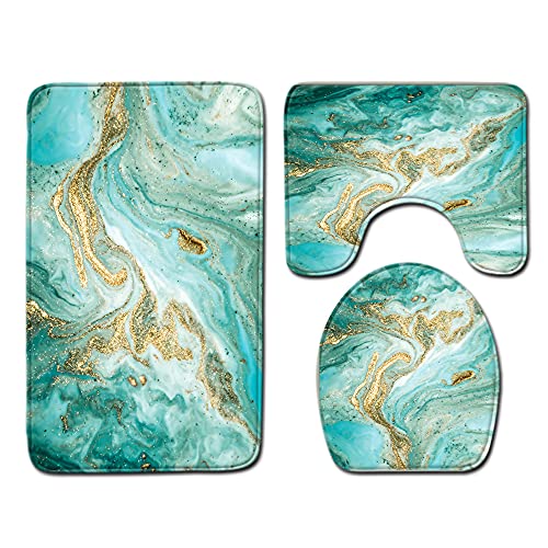 Badezimmermatte Goldenes Türkis Fußmatte 3 Teilig Badmatte Saugfähig Bath Mat rutschfeste Schmutzfangmatte Waschbar Bad Teppiche Set Langlebig Badezimmerteppich Teppich 50x80cm von HJOSWVNS