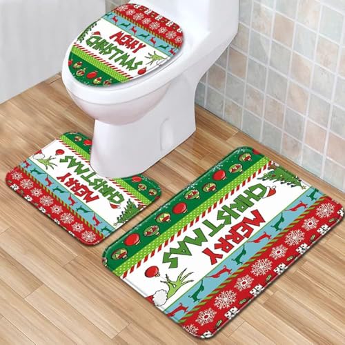 Badezimmermatte Gras Grün Weiß Fußmatte 3 Teilig Duschvorleger rutschfest Badezimmerteppich Saugfähig Badvorleger Set Bath Mat Langlebig Badmatte Waschbar Badematte 50x80cm von HJOSWVNS
