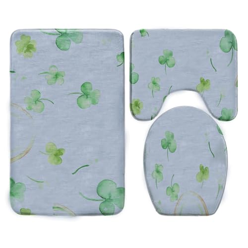 Badezimmermatte Grau Zitronengrün Fußmatte 3 Teilig Bath Mat rutschfeste Badematte Saugfähig Badmatte Wohnzimmer Badezimmerteppich Langlebig Badvorleger Waschbar Badteppich Set 45x75cm von HJOSWVNS