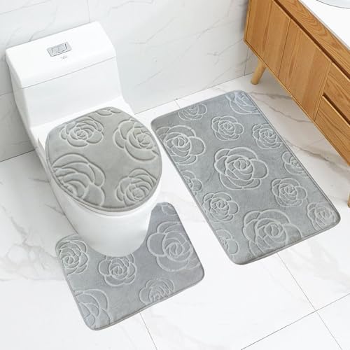 Badezimmermatte Graue Rose Fußmatte 3 Teilig Badteppich Set Bath Mat rutschfest Badmatte Saugfähig Teppich Wohnzimmer Langlebig Badezimmerteppich Waschbar Fussmatte Innen 50x80cm Badezimmermatte Graue Rose Fußmatte 3 Teilig Badteppich Set Bath Mat rutschfest Badmatte Saugfähig Teppich Wohnzimmer Langlebig Badezimmerteppich Waschbar Fussmatte Innen 50x80cm von HJOSWVNS