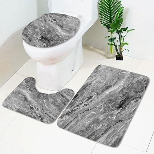 Badezimmermatte Grauer Marmor Fußmatte 3 Teilig Duschvorleger rutschfest Badezimmerteppich Saugfähig Badvorleger Set Bath Mat Langlebig Badmatte Waschbar Badematte 50x80cm von HJOSWVNS