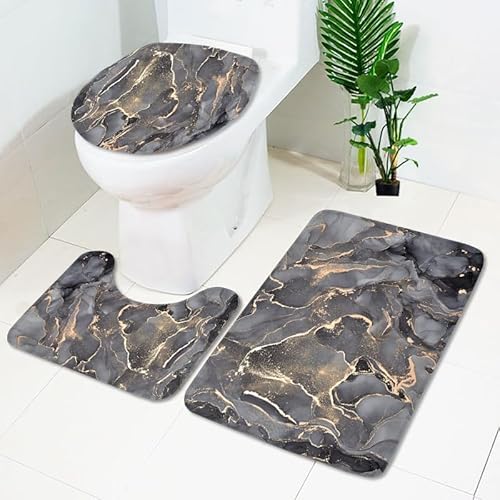 Badezimmermatte Grauer Marmor Gold Fußmatte 3 Teilig Badteppich Set Badmatte rutschfest Rugs for Living Room Saugfähig Bath Mat Langlebig Fussmatte Innen Waschbar Badezimmerteppich 50x80cm von HJOSWVNS