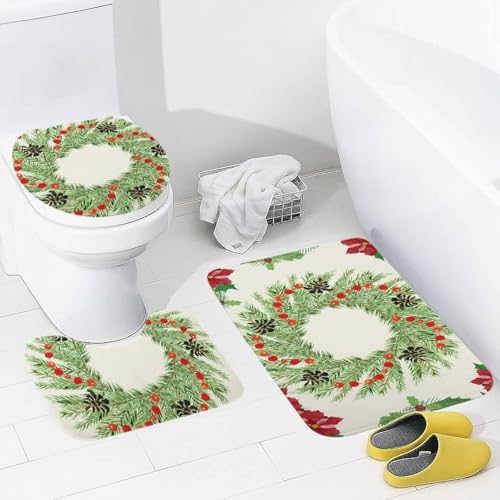 Badezimmermatte Grün Beige Rot Fußmatte 3 Teilig Duschvorleger rutschfest Badezimmerteppich Saugfähig Badvorleger Set Bath Mat Langlebig Badmatte Waschbar Badematte 45x75cm von HJOSWVNS