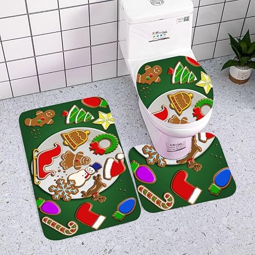 Badezimmermatte Grün Braun Rot Fußmatte 3 Teilig Badteppich Set Badmatte rutschfest Rugs for Living Room Saugfähig Bath Mat Langlebig Fussmatte Innen Waschbar Badezimmerteppich 45x75cm von HJOSWVNS