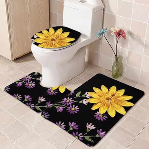 Badezimmermatte Grün Lila Gelb Fußmatte 3 Teilig Badteppich Set Bath Mat rutschfest Badmatte Saugfähig Teppich Wohnzimmer Langlebig Badezimmerteppich Waschbar Fussmatte Innen 50x80cm von HJOSWVNS