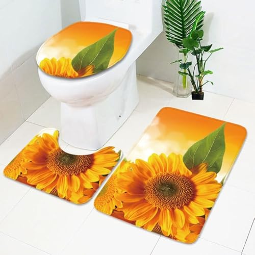Badezimmermatte Grüne Blätterblumen Fußmatte 3 Teilig Badteppich Set Bath Mat rutschfest Badmatte Saugfähig Teppich Wohnzimmer Langlebig Badezimmerteppich Waschbar Fussmatte Innen 45x75cm von HJOSWVNS