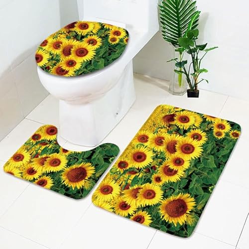Badezimmermatte Grüne Blume Gelb Fußmatte 3 Teilig Badteppich Set Bath Mat rutschfest Badmatte Saugfähig Teppich Wohnzimmer Langlebig Badezimmerteppich Waschbar Fussmatte Innen 50x80cm von HJOSWVNS