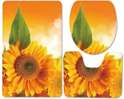 Badezimmermatte Grüne Pflanzen Orange Fußmatte 3 Teilig Badteppich Set Bath Mat rutschfest Badmatte Saugfähig Teppich Wohnzimmer Langlebig Badezimmerteppich Waschbar Fussmatte Innen 45x75cm von HJOSWVNS