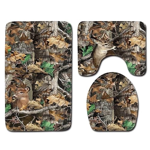Badezimmermatte Grüner Baum Braun Fußmatte 3 Teilig Duschvorleger rutschfest Badezimmerteppich Saugfähig Badvorleger Set Bath Mat Langlebig Badmatte Waschbar Badematte 45x75cm von HJOSWVNS
