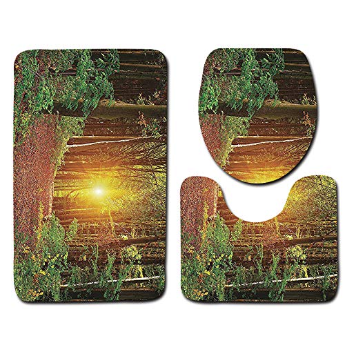Badezimmermatte Grüner Baum Gelb Fußmatte 3 Teilig Duschvorleger rutschfest Badezimmerteppich Saugfähig Badvorleger Set Bath Mat Langlebig Badmatte Waschbar Badematte 50x80cm von HJOSWVNS