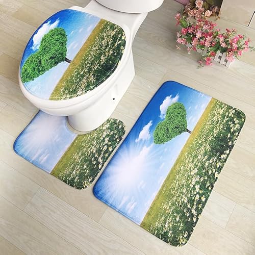 Badezimmermatte Grüner Herzbaum Fußmatte 3 Teilig Duschvorleger rutschfest Badezimmerteppich Saugfähig Badvorleger Set Bath Mat Langlebig Badmatte Waschbar Badematte 50x80cm von HJOSWVNS