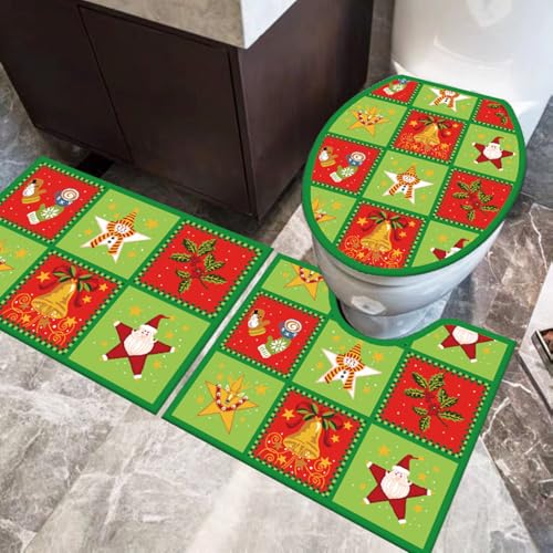 Badezimmermatte Grüner Stern Rot Fußmatte 3 Teilig Badteppich Set Bath Mat rutschfest Badmatte Saugfähig Teppich Wohnzimmer Langlebig Badezimmerteppich Waschbar Fussmatte Innen 45x75cm Badezimmermatte Grüner Stern Rot Fußmatte 3 Teilig Badteppich Set Bath Mat rutschfest Badmatte Saugfähig Teppich Wohnzimmer Langlebig Badezimmerteppich Waschbar Fussmatte Innen 45x75cm von HJOSWVNS