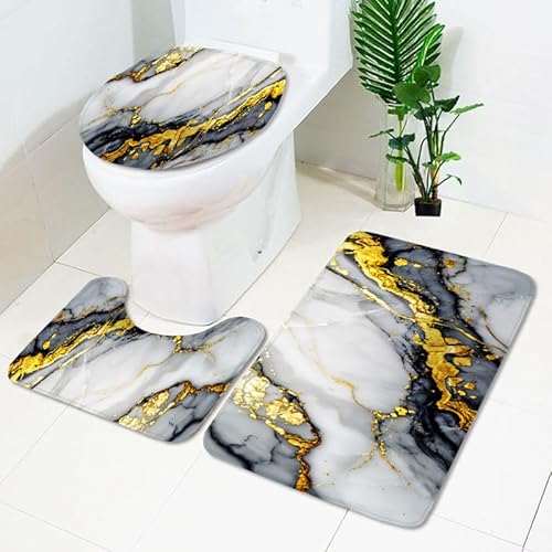 Badezimmermatte Hellgrau Gold Fußmatte 3 Teilig Duschvorleger rutschfest Badezimmerteppich Saugfähig Badvorleger Set Bath Mat Langlebig Badmatte Waschbar Badematte 45x75cm von HJOSWVNS