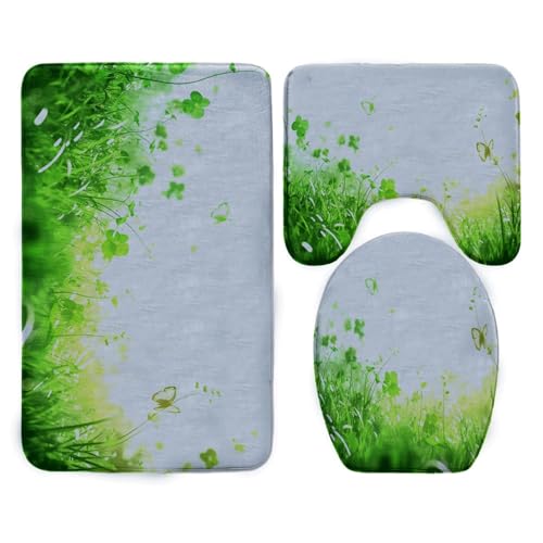 Badezimmermatte Hellgrau Grün Fußmatte 3 Teilig Bath Mat rutschfeste Badematte Saugfähig Badmatte Wohnzimmer Badezimmerteppich Langlebig Badvorleger Waschbar Badteppich Set 45x75cm von HJOSWVNS
