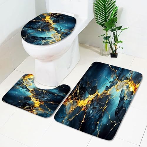 Badezimmermatte Himmelblau Gold Fußmatte 3 Teilig Duschvorleger rutschfest Badezimmerteppich Saugfähig Badvorleger Set Bath Mat Langlebig Badmatte Waschbar Badematte 45x75cm von HJOSWVNS