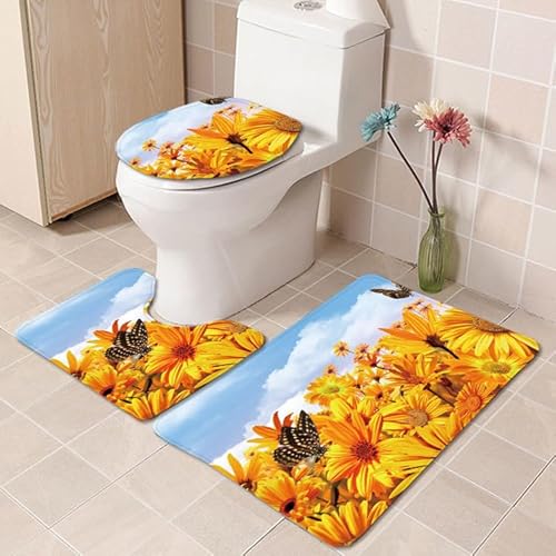 Badezimmermatte Himmelblaue Insekten Fußmatte 3 Teilig Badteppich Set Bath Mat rutschfest Badmatte Saugfähig Teppich Wohnzimmer Langlebig Badezimmerteppich Waschbar Fussmatte Innen 50x80cm von HJOSWVNS
