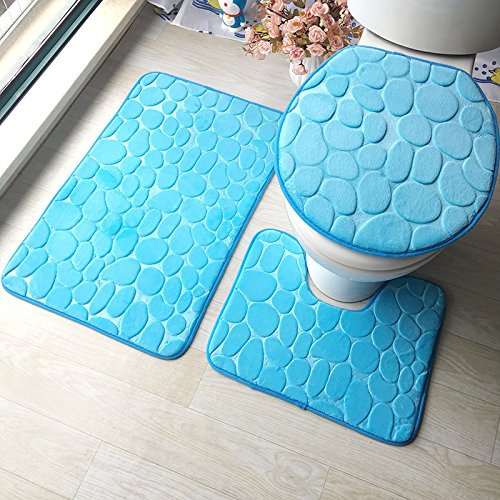 Badezimmermatte Himmelblauer Stein Fußmatte 3 Teilig Badteppich Set Badmatte rutschfest Rugs for Living Room Saugfähig Bath Mat Langlebig Fussmatte Innen Waschbar Badezimmerteppich 50x80cm von HJOSWVNS