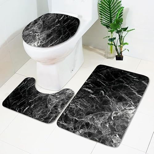 Badezimmermatte Holzkohle Schwarzer Marmor Fußmatte 3 Teilig Duschvorleger rutschfest Badezimmerteppich Saugfähig Badvorleger Set Bath Mat Langlebig Badmatte Waschbar Badematte 45x75cm von HJOSWVNS
