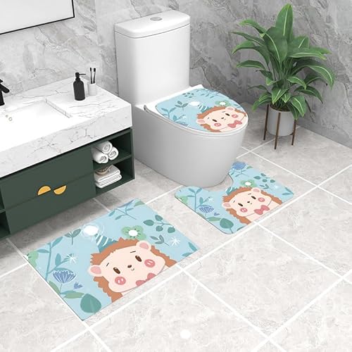 Badezimmermatte Igel Blaues Blatt Fußmatte 3 Teilig Duschvorleger rutschfest Badezimmerteppich Saugfähig Badvorleger Set Bath Mat Langlebig Badmatte Waschbar Badematte 50x80cm von HJOSWVNS