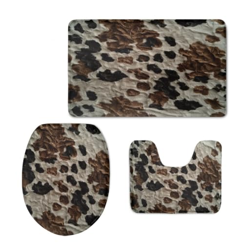 Badezimmermatte Kaffee Schwarz Drucken Fußmatte 3 Teilig Bath Mat rutschfeste Badematte Saugfähig Badmatte Wohnzimmer Badezimmerteppich Langlebig Badvorleger Waschbar Badteppich Set 50x80cm von HJOSWVNS