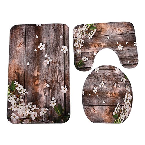 Badezimmermatte Kaffee Weißen Blumen Fußmatte 3 Teilig Badteppich Set Badmatte rutschfest Rugs for Living Room Saugfähig Bath Mat Langlebig Fussmatte Innen Waschbar Badezimmerteppich 50x80cm von HJOSWVNS