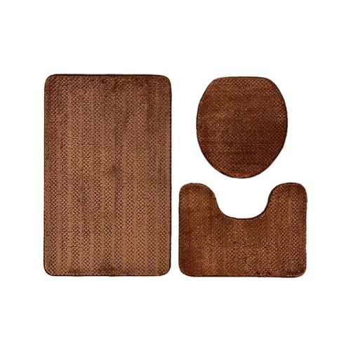 Badezimmermatte Kaffeestreifen Fußmatte 3 Teilig Badteppich Set Bath Mat rutschfest Badmatte Saugfähig Teppich Wohnzimmer Langlebig Badezimmerteppich Waschbar Fussmatte Innen 45x75cm von HJOSWVNS