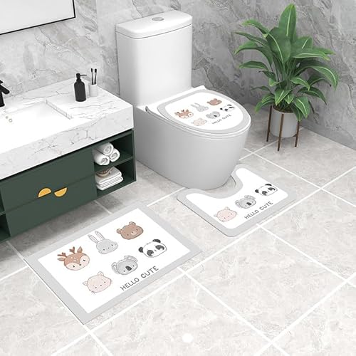 Badezimmermatte Kaninchen Koala Panda Fußmatte 3 Teilig Duschvorleger rutschfest Badezimmerteppich Saugfähig Badvorleger Set Bath Mat Langlebig Badmatte Waschbar Badematte 45x75cm von HJOSWVNS