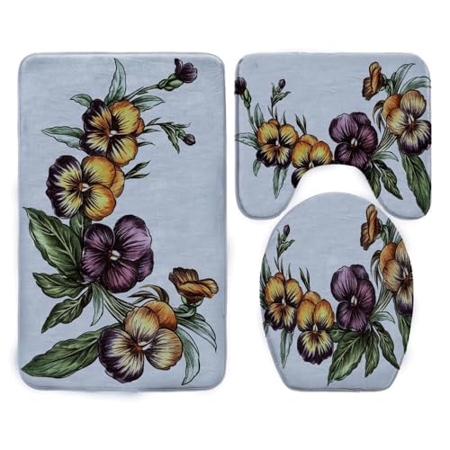 Badezimmermatte Lila Blume Grün Fußmatte 3 Teilig Bath Mat rutschfeste Badematte Saugfähig Badmatte Wohnzimmer Badezimmerteppich Langlebig Badvorleger Waschbar Badteppich Set 45x75cm Badezimmermatte Lila Blume Grün Fußmatte 3 Teilig Bath Mat rutschfeste Badematte Saugfähig Badmatte Wohnzimmer Badezimmerteppich Langlebig Badvorleger Waschbar Badteppich Set 45x75cm von HJOSWVNS