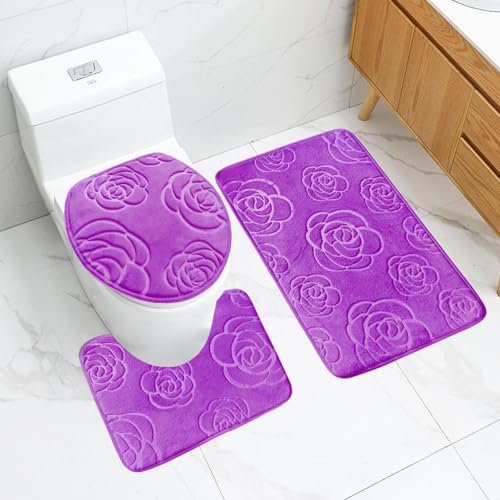 Badezimmermatte Lila Blumen Fußmatte 3 Teilig Badteppich Set Bath Mat rutschfest Badmatte Saugfähig Teppich Wohnzimmer Langlebig Badezimmerteppich Waschbar Fussmatte Innen 50x80cm Badezimmermatte Lila Blumen Fußmatte 3 Teilig Badteppich Set Bath Mat rutschfest Badmatte Saugfähig Teppich Wohnzimmer Langlebig Badezimmerteppich Waschbar Fussmatte Innen 50x80cm von HJOSWVNS
